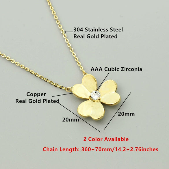 Wholesale Inlaid Zircon Clover Heart Shaped Stainless Steel Necklace With Snake Bone Chain And Electroplating Treatment