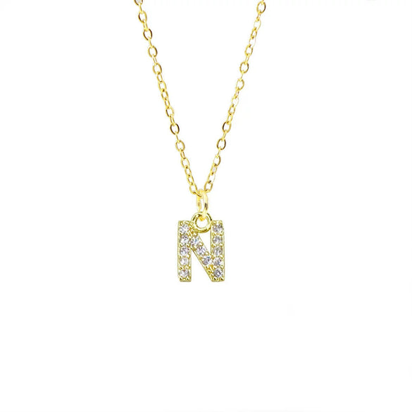 Wholesale Inlaid Zircon Golden Square Letter Necklace For Women Made Of Titanium Steel And Copper With Electroplating O Chain
