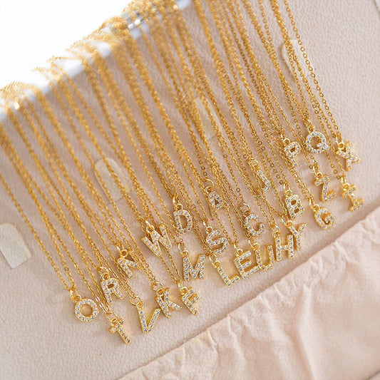 Wholesale Inlaid Zircon Golden Square Letter Necklace For Women Made Of Titanium Steel And Copper With Electroplating O Chain