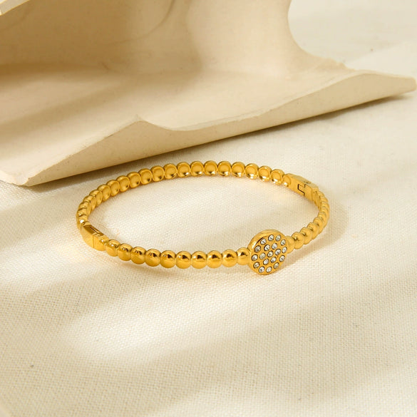 Wholesale Ins Geometric Diamondencrusted 18K Goldplated Stainless Steel Ball Bead Bracelet For Women