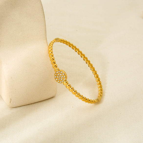 Wholesale Ins Geometric Diamondencrusted 18K Goldplated Stainless Steel Ball Bead Bracelet For Women