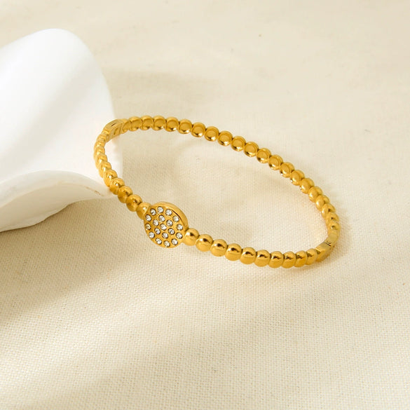 Wholesale Ins Geometric Diamondencrusted 18K Goldplated Stainless Steel Ball Bead Bracelet For Women