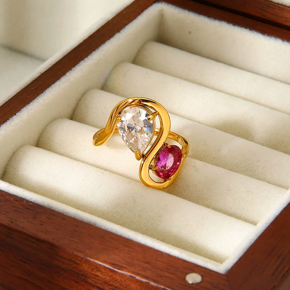 Wholesale Ins Geometric Drop Shape Electroplated 18K Gold Stainless Steel Women's Ring Jewelry Accessories