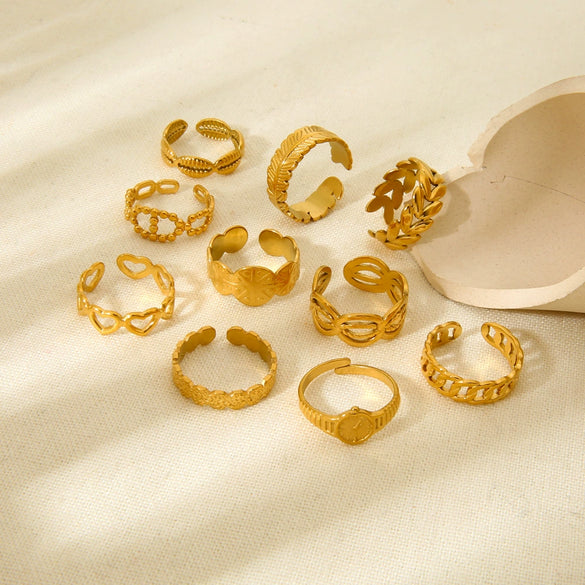 Wholesale Ins Geometric Heartshaped Stainless Steel 18K Gold Plated Open Ring For Women
