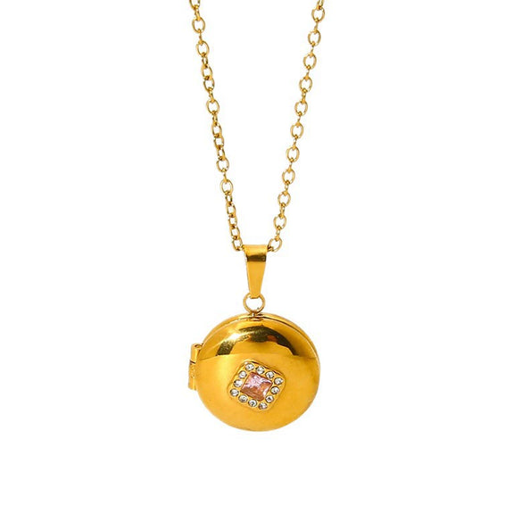 Wholesale Ins Geometric Zircon Magnetic Photo Box Pendant Stainless Steel 18K Gold Plated Necklace For Women