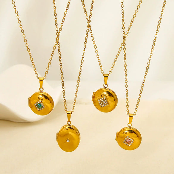 Wholesale Ins Geometric Zircon Magnetic Photo Box Pendant Stainless Steel 18K Gold Plated Necklace For Women