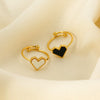 Wholesale Ins Style Black And White Motherofpearl Heart Stainless Steel 18K Gold Plated Ring Jewelry For Women