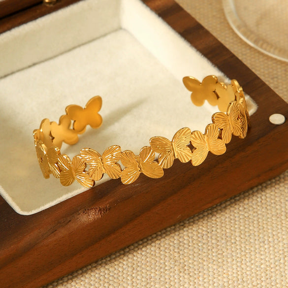 Wholesale Ins Style Butterfly Electroplated Stainless Steel Open Bracelet For Women