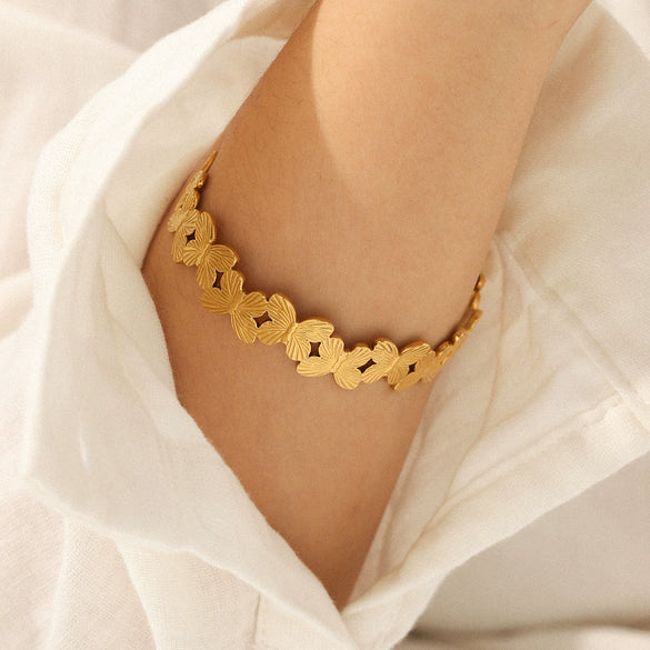 Wholesale Ins Style Butterfly Electroplated Stainless Steel Open Bracelet For Women
