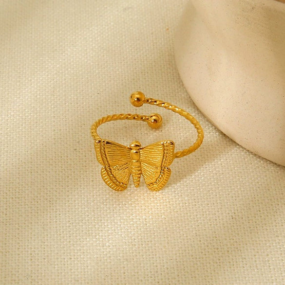 Wholesale Ins Style Butterfly Zodiac Animal Stainless Steel Goldplated Open Ring Polish Jewelry Accessories For Women