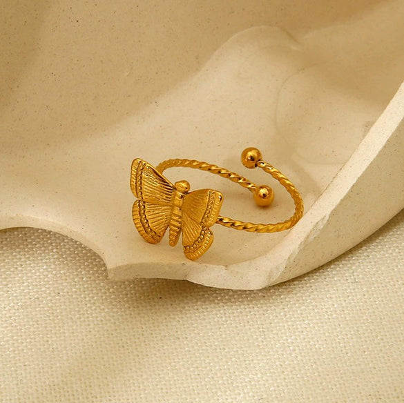 Wholesale Ins Style Butterfly Zodiac Animal Stainless Steel Goldplated Open Ring Polish Jewelry Accessories For Women