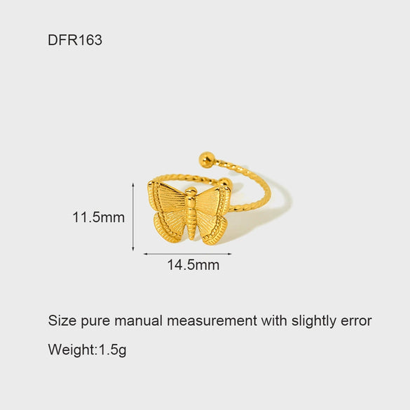 Wholesale Ins Style Butterfly Zodiac Animal Stainless Steel Goldplated Open Ring Polish Jewelry Accessories For Women