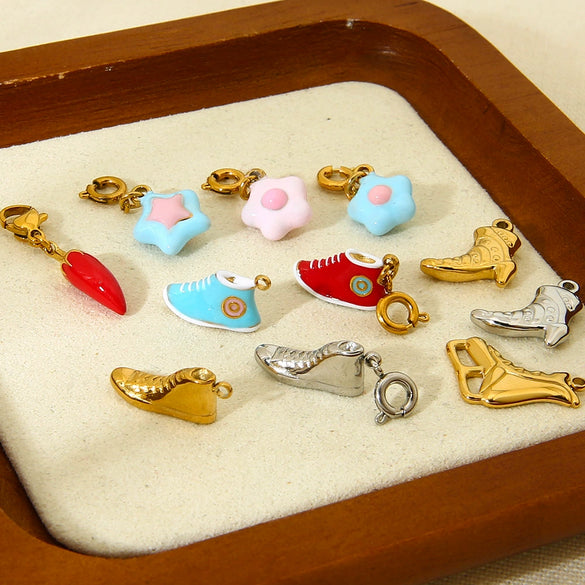 Wholesale Ins Style Cherry Flower Pearl Shoe Stainless Steel Electroplated Pendant Spacer Beads Brooch Diy Jewelry Accessories