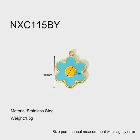 Wholesale Ins Style Colorful Flower Dripping Oil Stainless Steel Goldplated Pendant Jewelry Accessories For Women