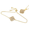 Wholesale Ins Style Copper Electroplated 18K Gold Four Leaf Clover Pendant Necklace And Bracelet Set
