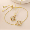 Wholesale Ins Style Copper Electroplated 18K Gold Four Leaf Clover Pendant Necklace And Bracelet Set