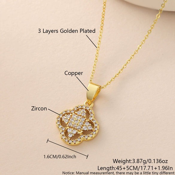 Wholesale Ins Style Copper Electroplated 18K Gold Four Leaf Clover Pendant Necklace And Bracelet Set