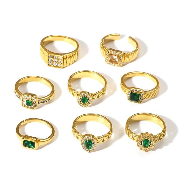 Wholesale Ins Style Doublelayer Square Stainless Steel Ring With Diamond And Zircon 18K Vacuum Plated In Furnace Geometric And Rhombus Drop Shape Unisex