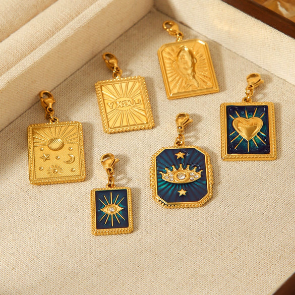 Wholesale Ins Style Dripping Oil Stainless Steel Jewelry Accessories With Star Moon Heart Love Eyes Fish Patterns For Women