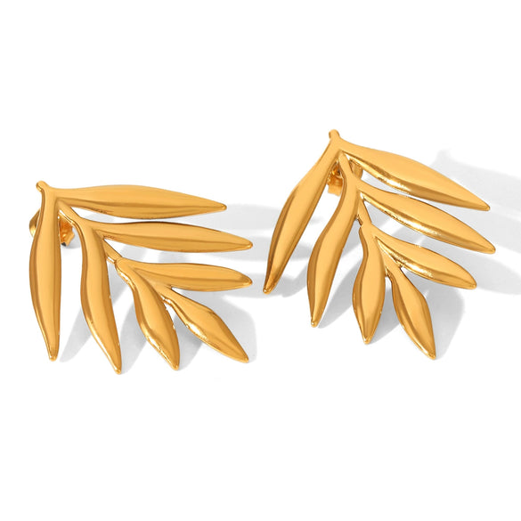 Wholesale Ins Style Electroplated Geometric Leaf Stainless Steel Earrings For Women
