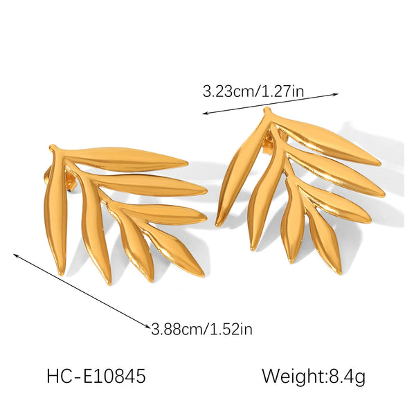 Wholesale Ins Style Electroplated Geometric Leaf Stainless Steel Earrings For Women