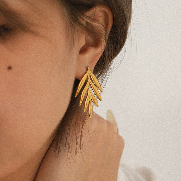 Wholesale Ins Style Electroplated Geometric Leaf Stainless Steel Earrings For Women