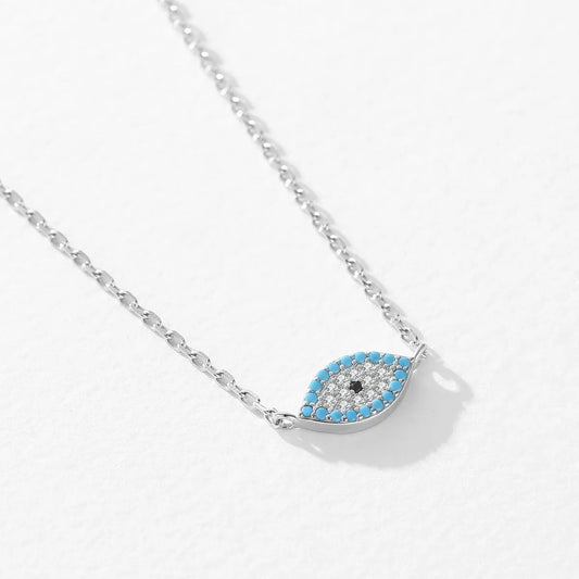 Wholesale Ins Style Elegant Devil'S Eye Sterling Silver Rhodium Plated Turquoise Zircon Pendant Necklace