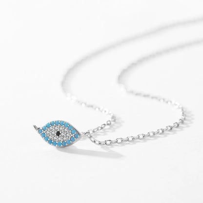 Wholesale Ins Style Elegant Devil'S Eye Sterling Silver Rhodium Plated Turquoise Zircon Pendant Necklace