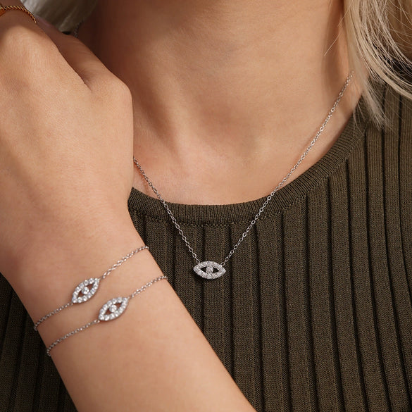 Wholesale Ins Style Ferris Wheel And Devil's Eye Inlaid Zircon Jewelry Set Made Of Titanium Steel And Stainless Steel With Electroplating For Unisex