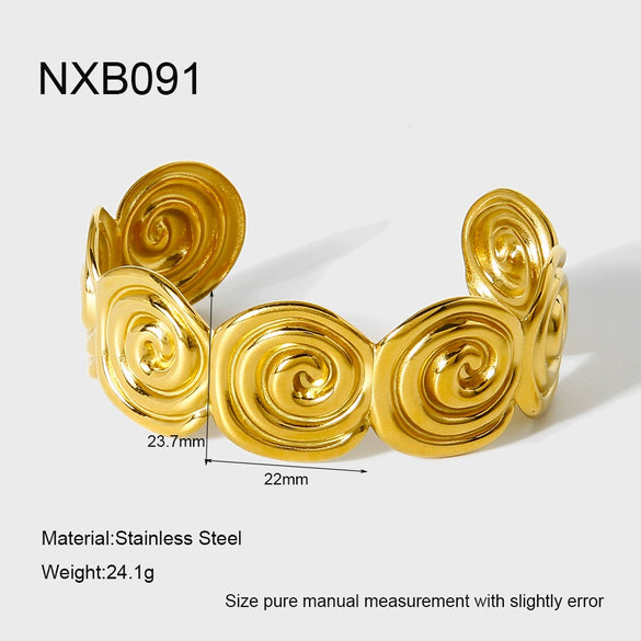 Wholesale Ins Style Floral Shell Spiral Splicing 18K Gold Plated Stainless Steel Open Bracelet For Women