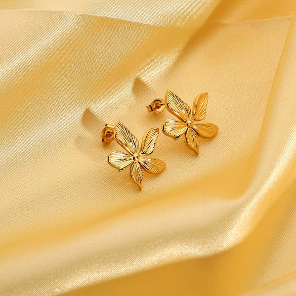 Wholesale Ins Style Flower Pattern Stainless Steel 18K Gold Plated Earrings For Women