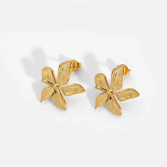 Wholesale Ins Style Flower Pattern Stainless Steel 18K Gold Plated Earrings For Women
