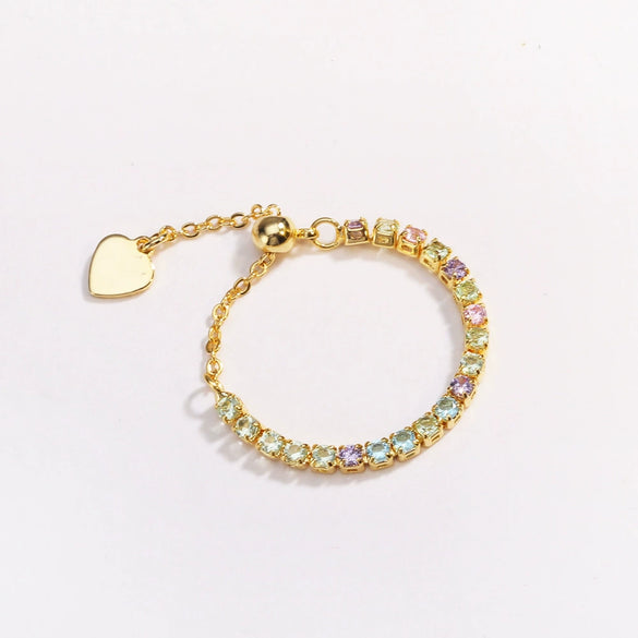 Wholesale Ins Style Fresh Simple Colored Diamond Opening Stretch Adjustable Copper Ring With Zircon Electroplating For Women
