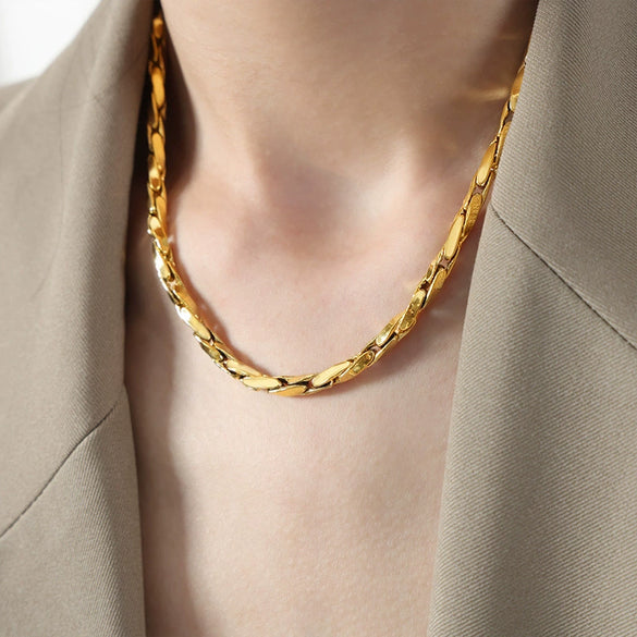 Wholesale Ins Style Geometric Braided Chain Design Copper And Titanium Steel Goldplated Jewelry Set For Unisex