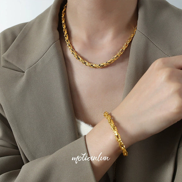 Wholesale Ins Style Geometric Braided Chain Design Copper And Titanium Steel Goldplated Jewelry Set For Unisex