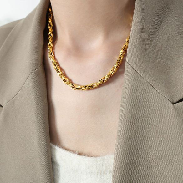 Wholesale Ins Style Geometric Braided Chain Design Copper And Titanium Steel Goldplated Jewelry Set For Unisex