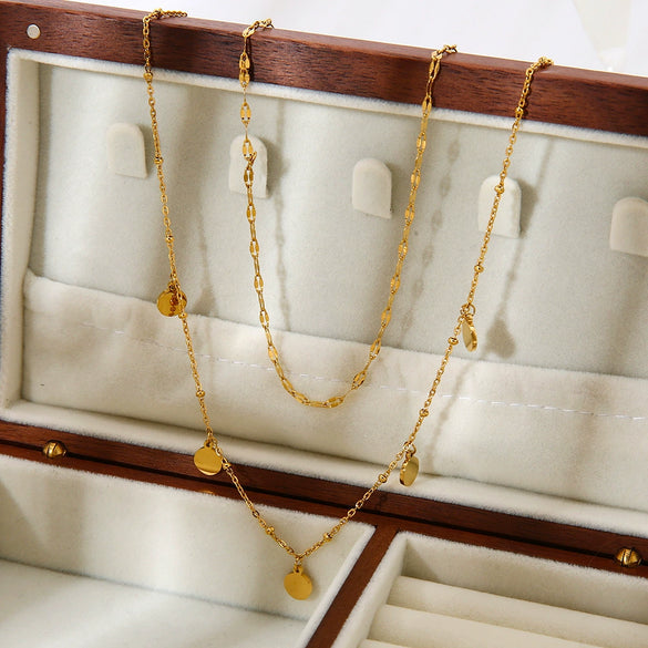 Wholesale Ins Style Geometric Doublelayer Stainless Steel 18K Gold Plated Pendant Necklace For Women