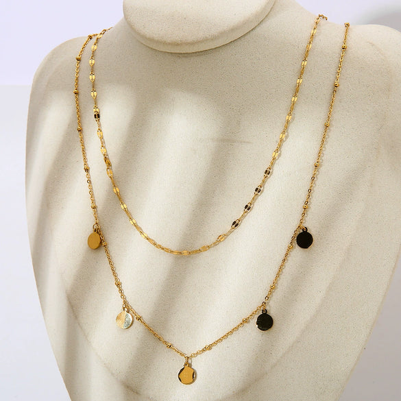 Wholesale Ins Style Geometric Doublelayer Stainless Steel 18K Gold Plated Pendant Necklace For Women