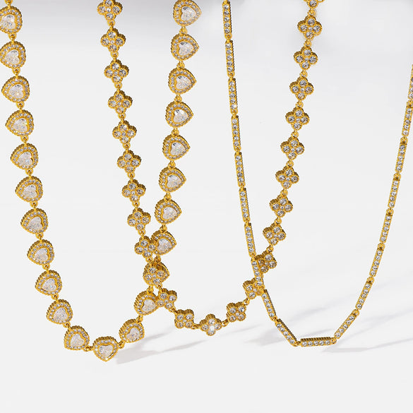 Wholesale Ins Style Geometric Drop Shape Heart Flower Stainless Steel Necklace With 18K Gold Vacuum Real Gold Plating In Pvd Furnace For Women