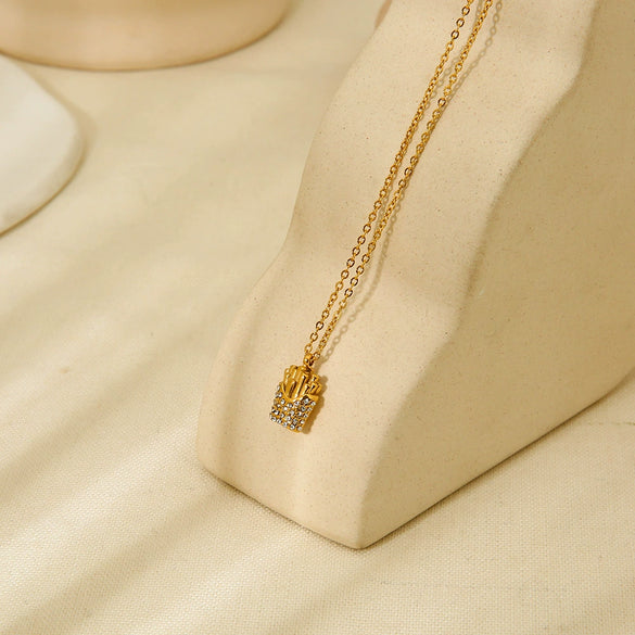 Wholesale Ins Style Geometric French Fries Pendant Stainless Steel 18K Gold Plated Necklace For Women