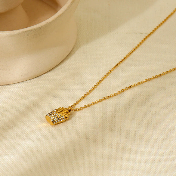 Wholesale Ins Style Geometric French Fries Pendant Stainless Steel 18K Gold Plated Necklace For Women