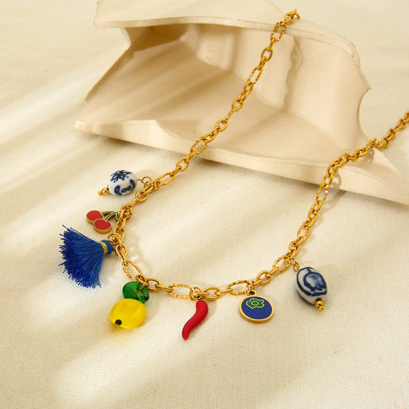 Wholesale Ins Style Geometric Fruit Stainless Steel Electroplated Pendant Necklace For Women