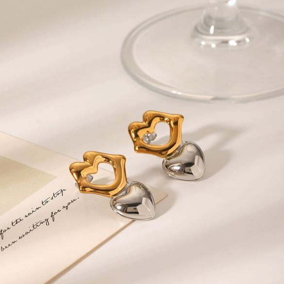 Wholesale Ins Style Geometric Heart Shape Electroplated Stainless Steel Earrings For Women