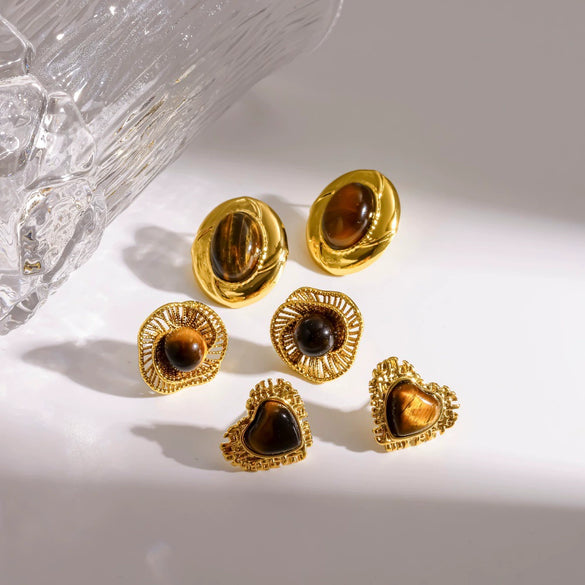 Wholesale Ins Style Geometric Heartshaped Vacuum Real Gold Plated Stainless Steel Earrings For Women