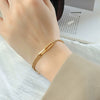 Wholesale Ins Style Geometric Hollow Rectangular Ring Buckle Double Layer Chain Bracelet For Women Titanium Steel 18K Gold Plated Hand Jewelry
