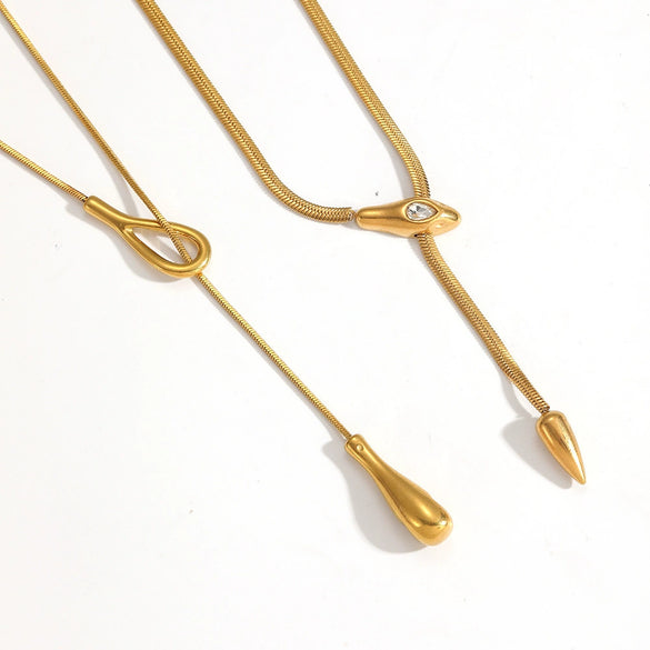 Wholesale Ins Style Geometric 18K Gold Electroplated Round Snake Blade Chain Necklace For Women