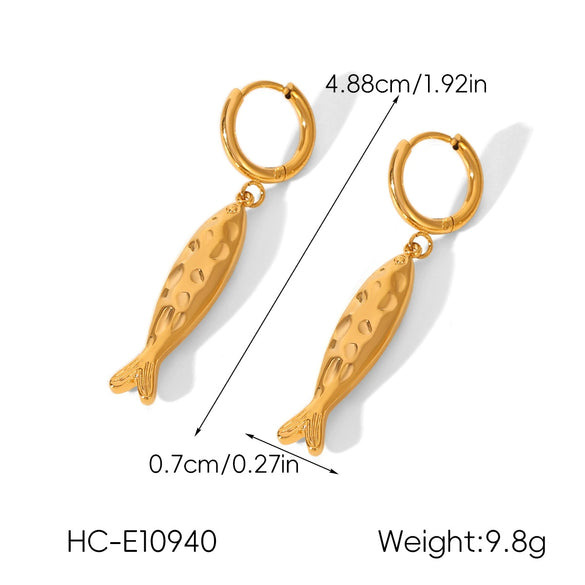 Wholesale Ins Style Geometric Koi And Carp Jewelry Stainless Steel 18K Gold Plated Pendant Necklace And Earrings For Women