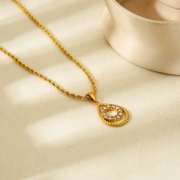 Wholesale Ins Style Geometric Round Water Drop Pendant Stainless Steel And Titanium Steel Necklace 18K Gold Plated For Women