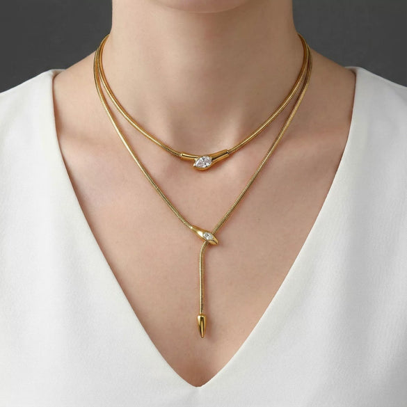 Wholesale Ins Style Geometric Snake Head Stainless Steel Electroplated Long Necklace Jewelry For Women