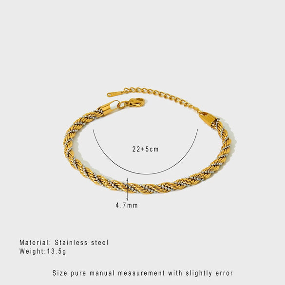 Wholesale Ins Style Geometric Stainless Steel Braided Bead Colorblocking 18K Gold Plated Waterproof Bracelet For Women